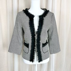 White House Black Market black and white ruffle edges blazer
